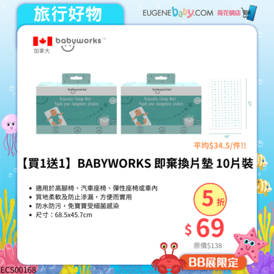 【買1送1】BABYWORKS 即棄換片墊 - 10片